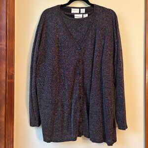 Shimmery Short Sleeve Top Cardigan Set Sz 22 / 24W NYE Party Teal Pink Gold